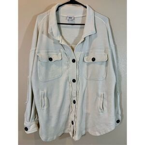 Jacks Surfboards Off White Women's Distressed Button Up Shacket Medium